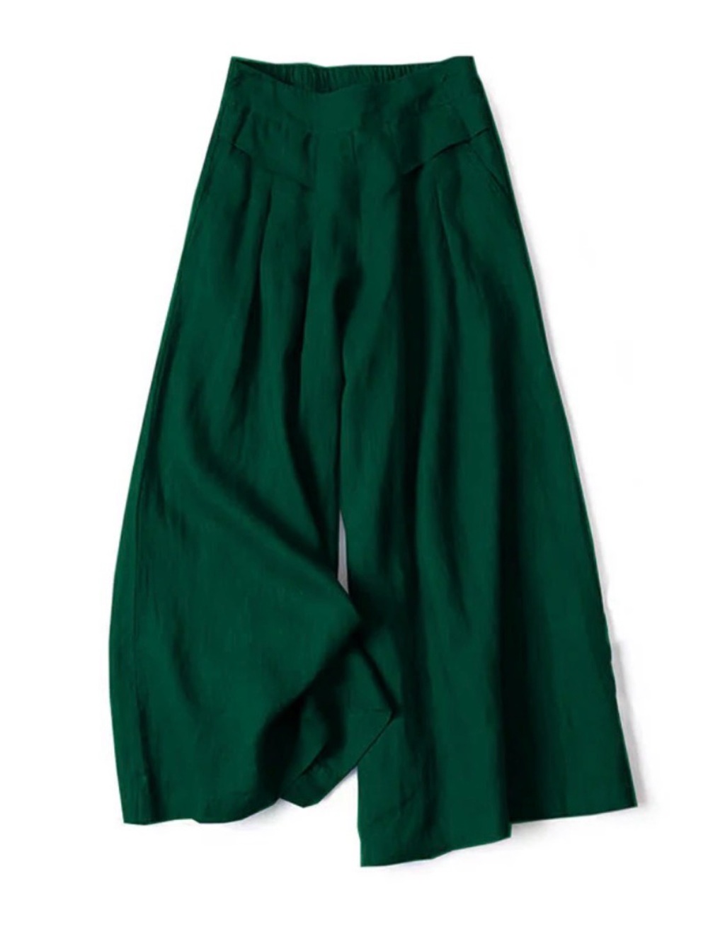 NWT Buddah Stones Wide Leg Emerald Green Flowing Cotton Linen Pants Size L